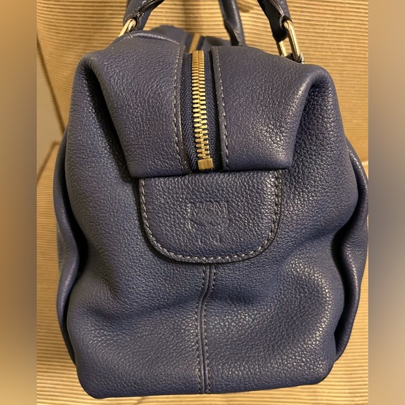 MCM Slate Blue Pebbled Saffiano Leather Satchel - Picture 11 of 17